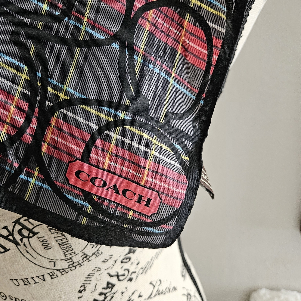 Coach Multicolor Plaid Scarf with Logo
